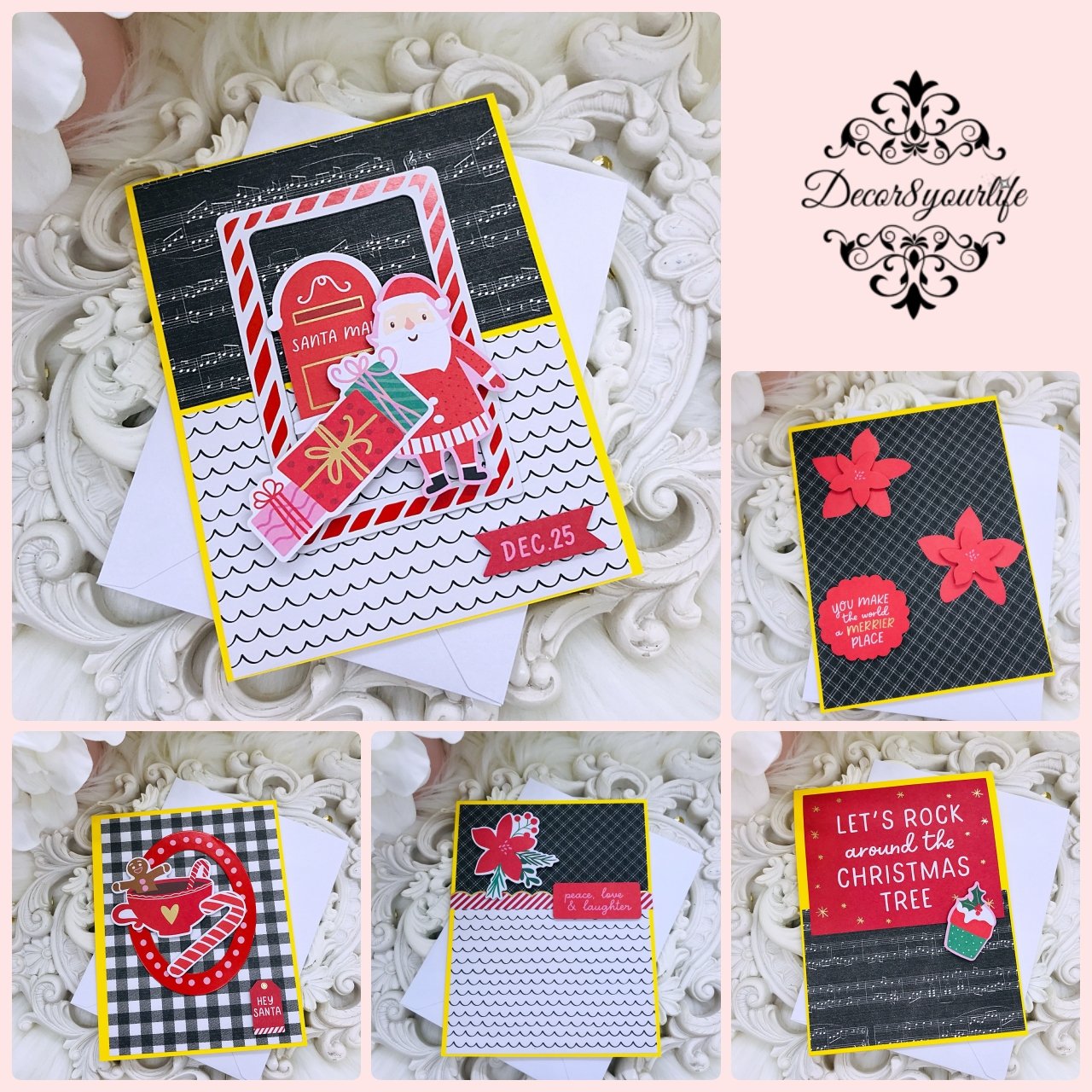 Handmade Christmas Cards Set of 5_Red and Black | Gifts